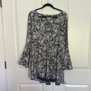 Likely Black and White Mini Dress with Bell Sleeves